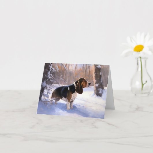 Basset Hound Laat Het Sneeuw Kerstmis Kaart (Kleine Plant)