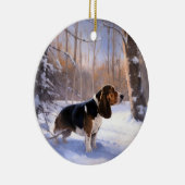 Basset Hound Laat Het Sneeuw Kerstmis Keramisch Ornament (Rechts)