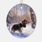 Basset Hound Laat Het Sneeuw Kerstmis Keramisch Ornament (Links)