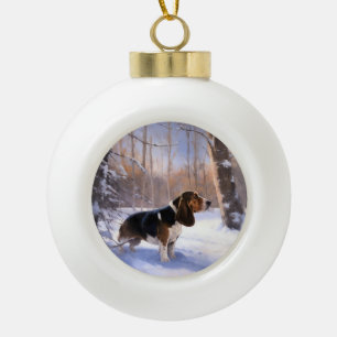 Basset Hound Laat Het Sneeuw Kerstmis Keramische Bal Ornament