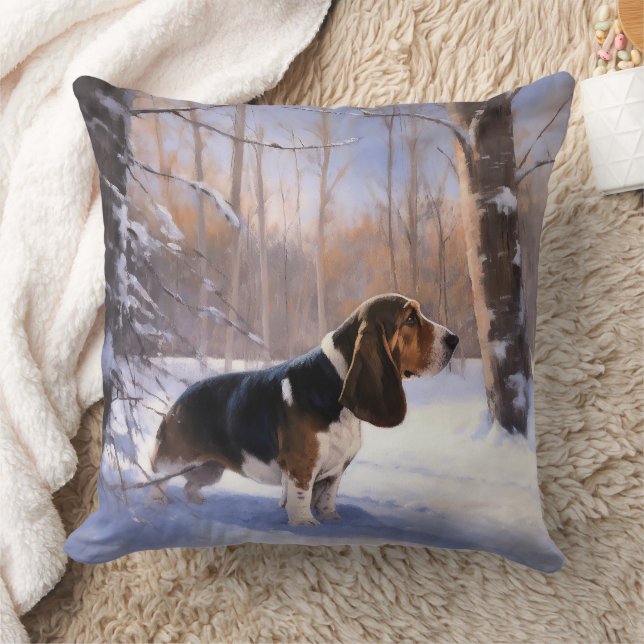 Basset Hound Laat Het Sneeuw Kerstmis Kussen (Deken)
