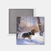 Basset Hound Laat Het Sneeuw Kerstmis Magneet (Voorkant / Achterkant)