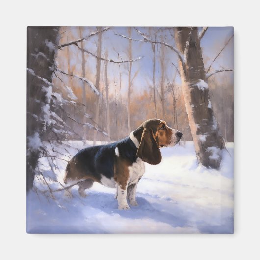 Basset Hound Laat Het Sneeuw Kerstmis Magneet (Voorkant)
