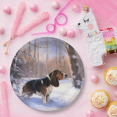 Basset Hound Laat Het Sneeuw Kerstmis Papieren Bordje (Feest)