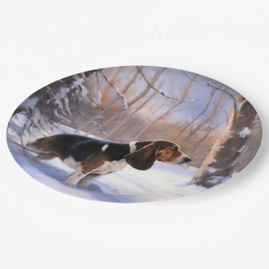 Basset Hound Laat Het Sneeuw Kerstmis Papieren Bordje (Gekanteld)