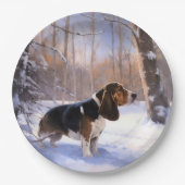 Basset Hound Laat Het Sneeuw Kerstmis Papieren Bordje (Voorkant)