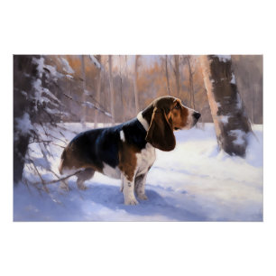 Basset Hound Laat Het Sneeuw Kerstmis Perfect Poster