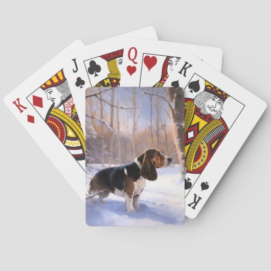 Basset Hound Laat Het Sneeuw Kerstmis Pokerkaarten (Achterkant)