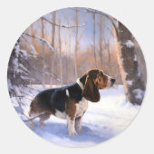 Basset Hound Laat Het Sneeuw Kerstmis Ronde Sticker (Voorkant)