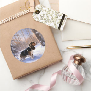 Basset Hound Laat Het Sneeuw Kerstmis Ronde Sticker