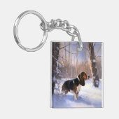 Basset Hound Laat Het Sneeuw Kerstmis Sleutelhanger (Voorkant Links)