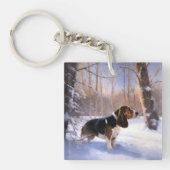 Basset Hound Laat Het Sneeuw Kerstmis Sleutelhanger (Voorkant)