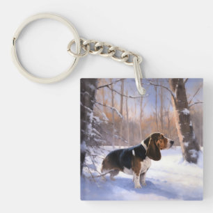 Basset Hound Laat Het Sneeuw Kerstmis Sleutelhanger
