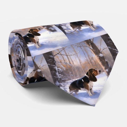 Basset Hound Laat Het Sneeuw Kerstmis Stropdas (Opgerold)