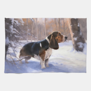 Basset Hound Laat Het Sneeuw Kerstmis Theedoek