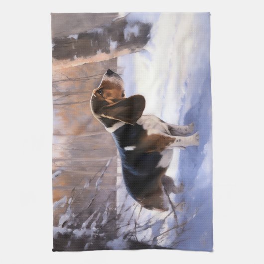 Basset Hound Laat Het Sneeuw Kerstmis Theedoek (Verticaal)