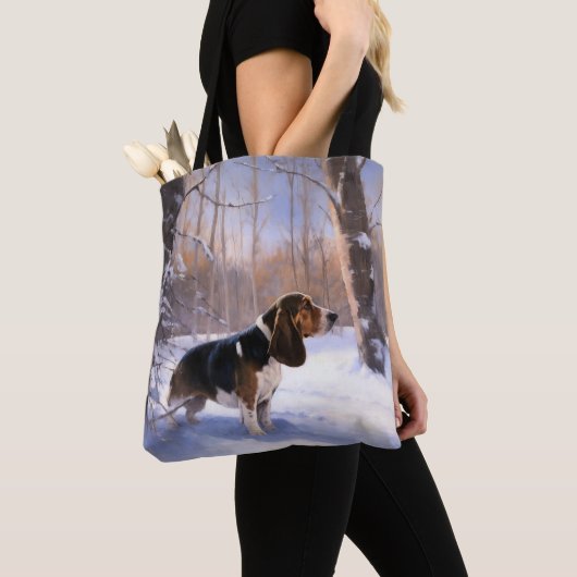 Basset Hound Laat Het Sneeuw Kerstmis Tote Bag (Dichtbij)