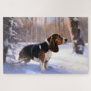Basset Hound Laat het Sneeuwen Kerstmis Legpuzzel