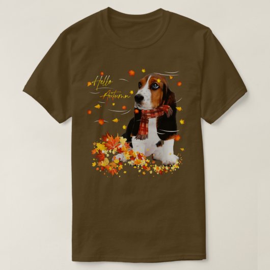 Basset Hound Leaf Herfst Hallo herfst Hondenliefhe T-shirt (Design voorkant)