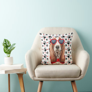 Basset Hound Love en Paw Prints Hondenliefhebber Kussen