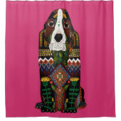 Basset Hound love fuchsia roze Douchegordijn (Voorkant)