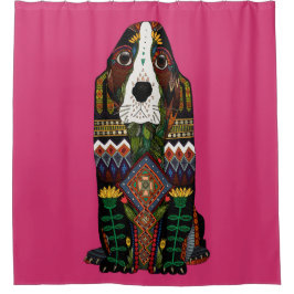 Basset Hound love fuchsia roze Douchegordijn