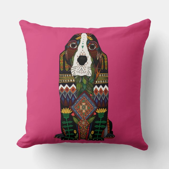 Basset Hound love fuchsia roze Kussen (Voorkant)