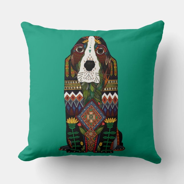 Basset Hound love jade Kussen (Voorkant)