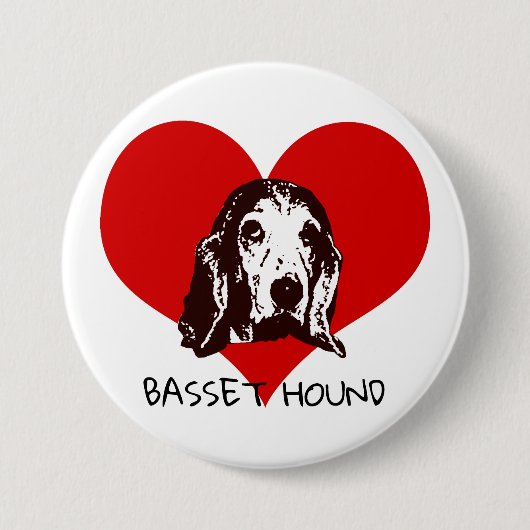 Basset Hound Love Ronde Button 7,6 Cm (Voorkant)