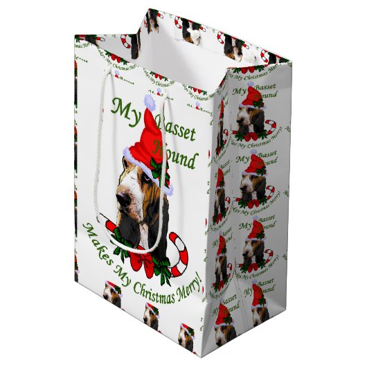 Basset Hound Lovers Kerstmis Medium Cadeauzakje (Voorkant Gekanteld)