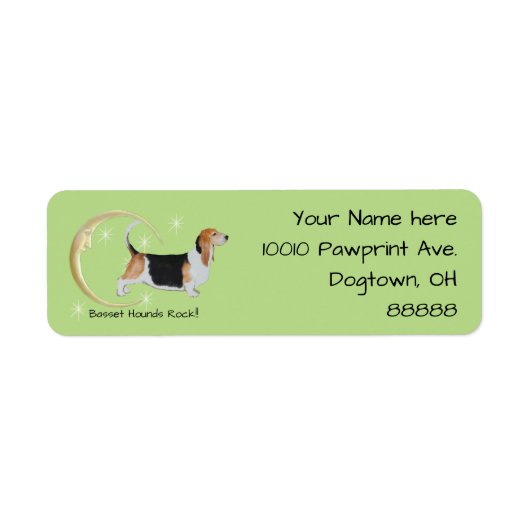 Basset Hound, Maan en Sterren Etiket (Voorkant)