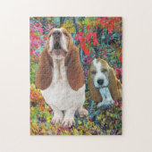 Basset Hound Mam en Puppy in het najaar Legpuzzel (Verticaal)