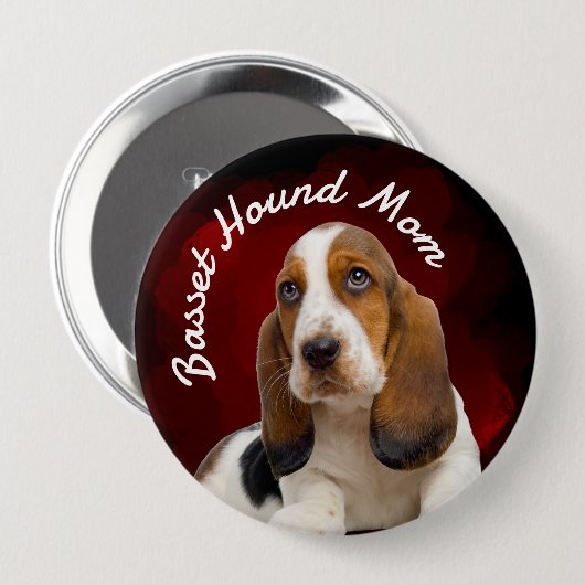 Basset Hound Mam met rode achtergrond Button (Voorkant /achterkant)