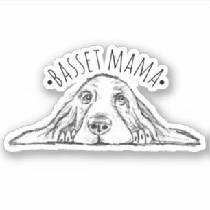 basset hound mama handgetekend zwart wit eenvoudig sticker