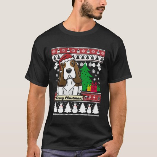 Basset Hound Merry Christmas Tree Dog Xmas Snow Sa T-shirt (Voorkant)