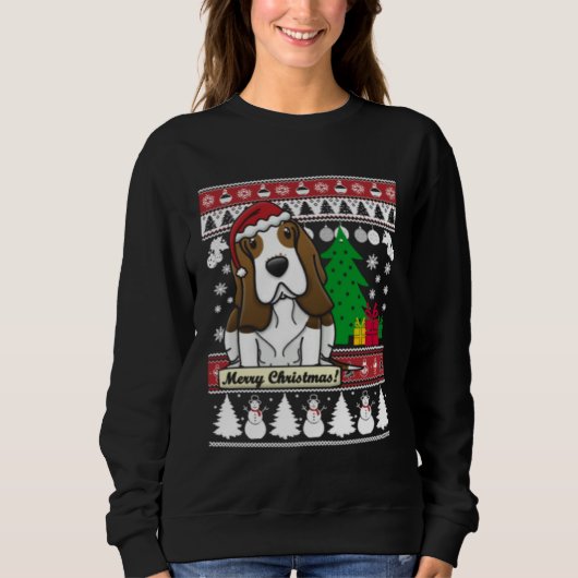 Basset Hound Merry Christmas Tree Dog Xmas Snow Sa Trui (Voorkant)