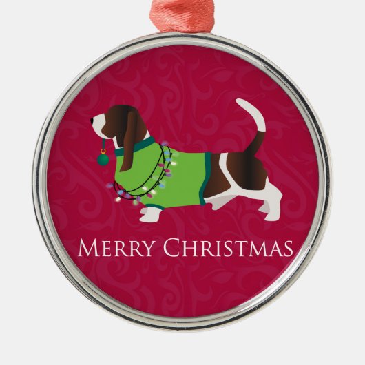 Basset Hound Merry-kerstontwerp Metalen Ornament (Voorkant)