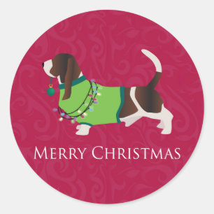 Basset Hound Merry-kerstontwerp Ronde Sticker