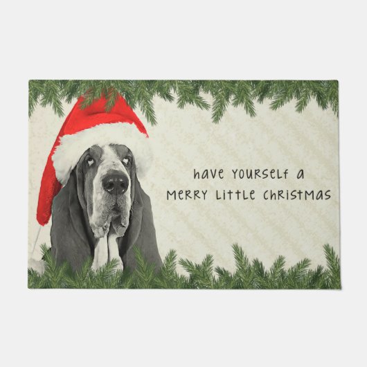 Basset Hound Merry Little Kerstmis Deurmat (Voorkant)