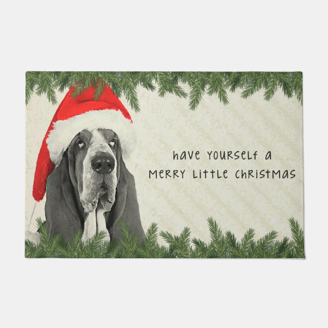 Basset Hound Merry Little Kerstmis Deurmat (Voorkant)
