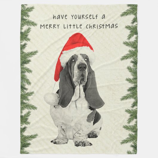 Basset Hound Merry Little Kerstmis Fleece Deken (Voorkant)