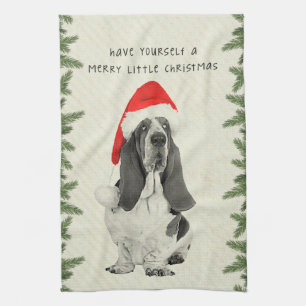 Basset Hound Merry Little Kerstmis Theedoek