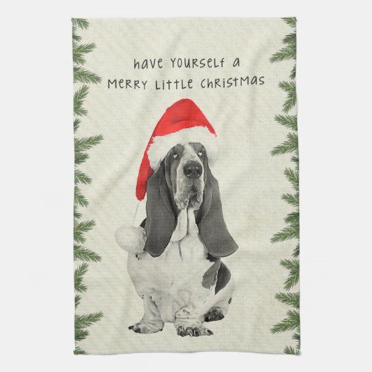 Basset Hound Merry Little Kerstmis Theedoek (Verticaal)