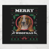 Basset Hound Merry Woofmas Christmas Dog Gift Sparkling Wijnetiket (Enkel label)