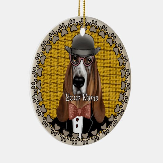 Basset Hound met bril Keramisch Ornament (Rechts)