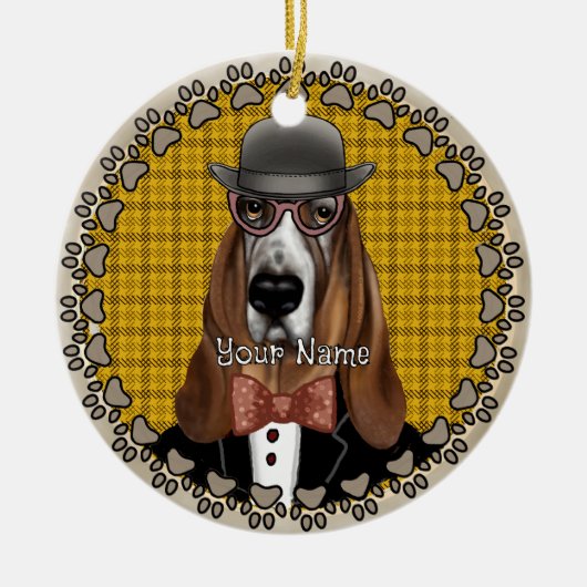 Basset Hound met bril Keramisch Ornament (Voorkant)