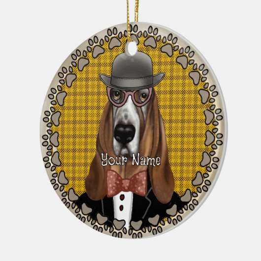Basset Hound met bril Keramisch Ornament (Links)