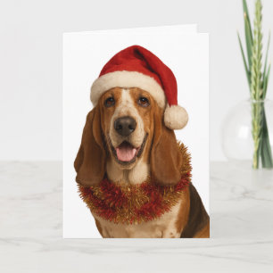 Basset Hound met een Kerstman hoed Kerstkaart Kaart