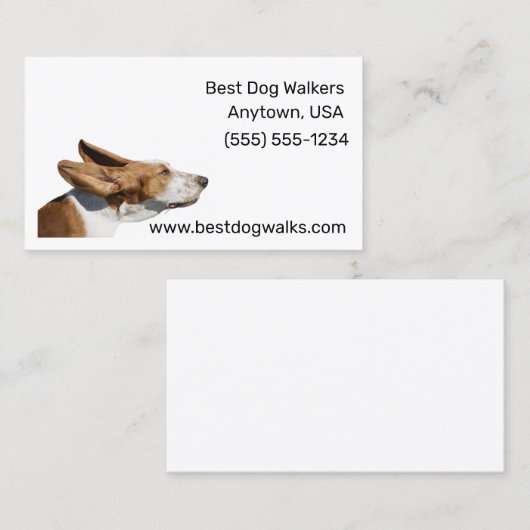 Basset Hound met flapperende oren in Wind Hond Wal Visitekaartje (Voorkant / Achterkant)