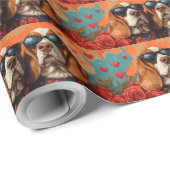 Basset Hound Met Hart Rozen Valentijnsdag Cadeaupapier (Rol Hoek)